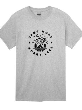 Gildan Heather Gray "Camp More Worry Less" Short Sleeve Tee